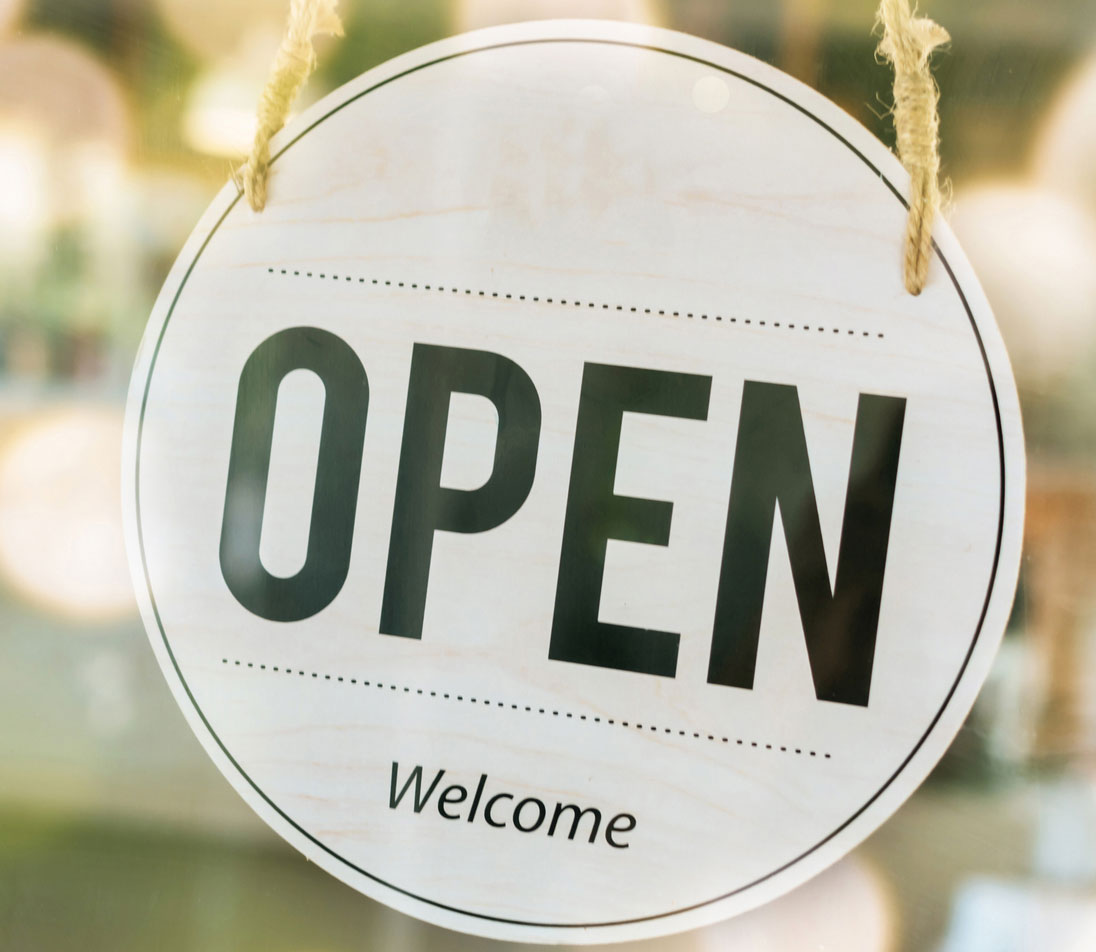 Open sign on a business window